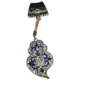 NEW silvertone Black Aged Filigree Metal Scarf Purse Slide Cork Rope Freeform